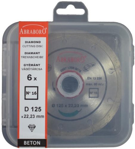 ABRABORO Gyémánttárcsa No16 6 db-os dobozban   125 x 22,23 x 2