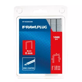 Rawlplug Tűzőkapocs 8mm magas, acél test  RT-KSS5306